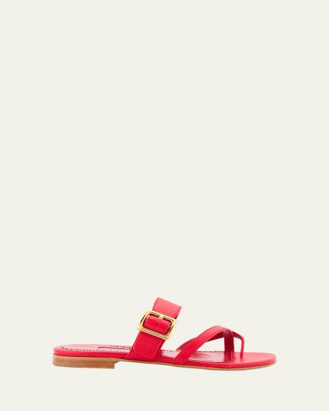 Leather Buckle Crisscross Slide Sandals